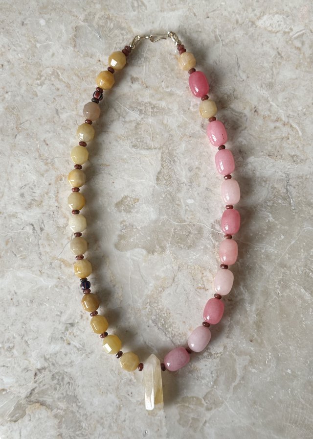 Milne Watson_Pink Dyed Aventurine & Yellow Jade Necklace_01.jpg